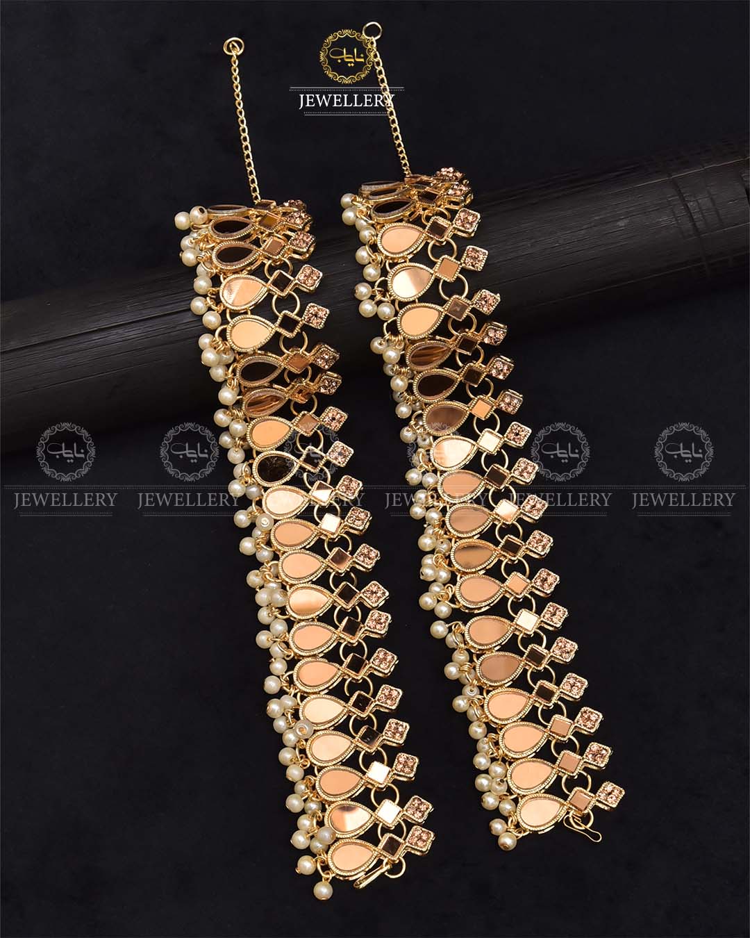 Kundan Almond Anklet (Pazaib) pair-2289-Golden