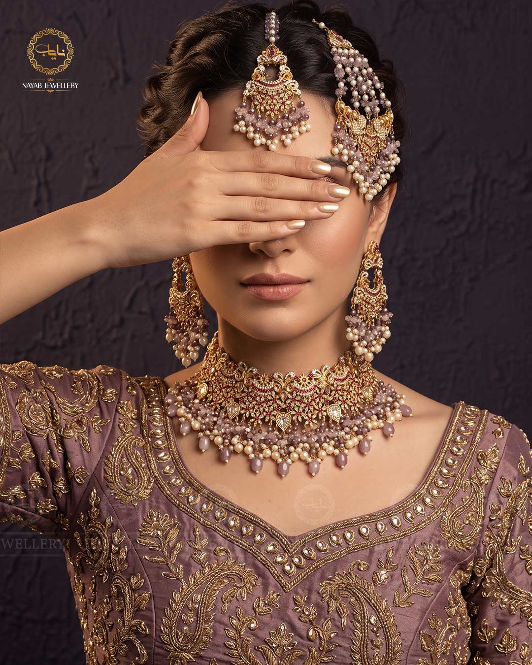 Gold plated Real stone Bridal set-2932