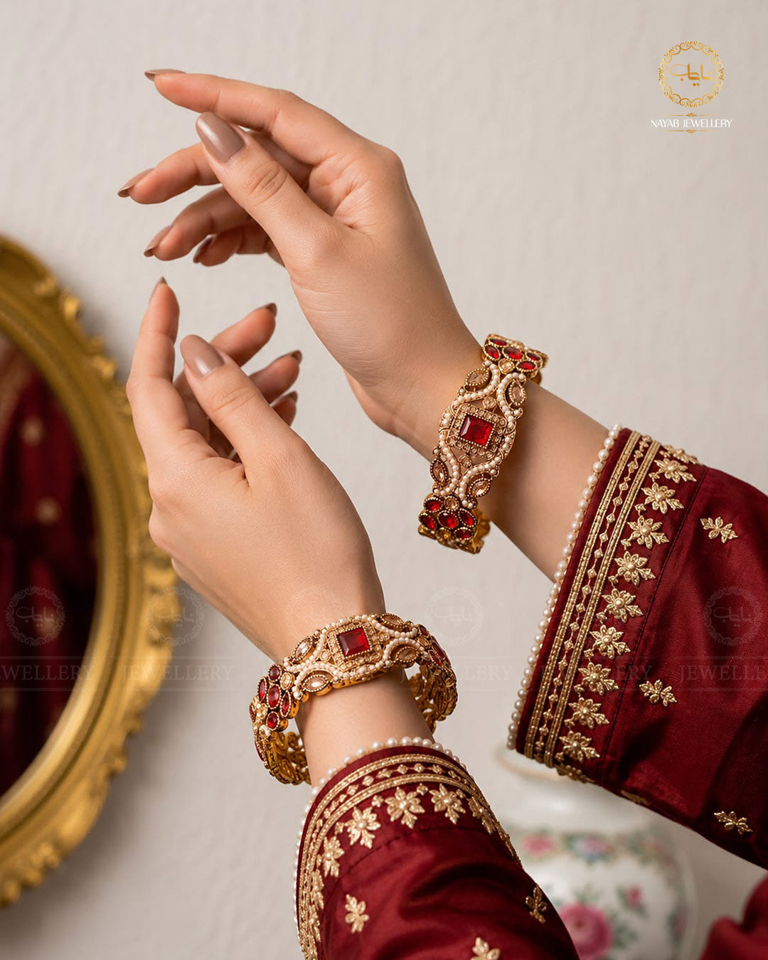 Zohra Zarcon Bangles (Pair)-2640-Maroon