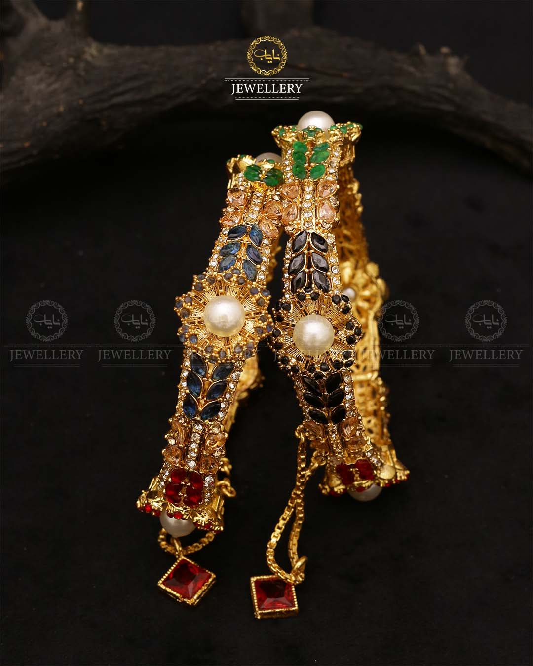 Sundas Flower square bangles (pair)-2682 Nayab Jewellery
