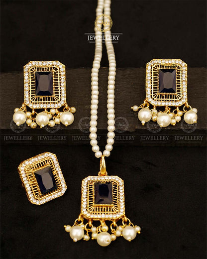 Saqure Stone Locket Combo set with Mala L-900