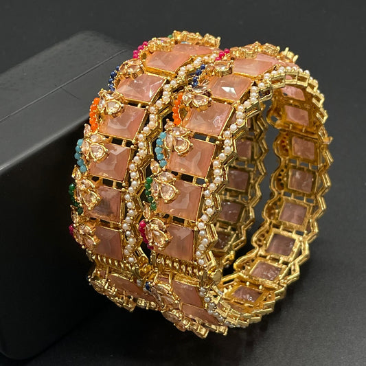 Turkish Square Stone Openable Bangles (pair)-2460-Golden Nayab Jewellery