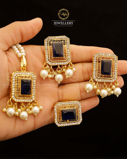 Saqure Stone Locket Combo set with Mala L-900