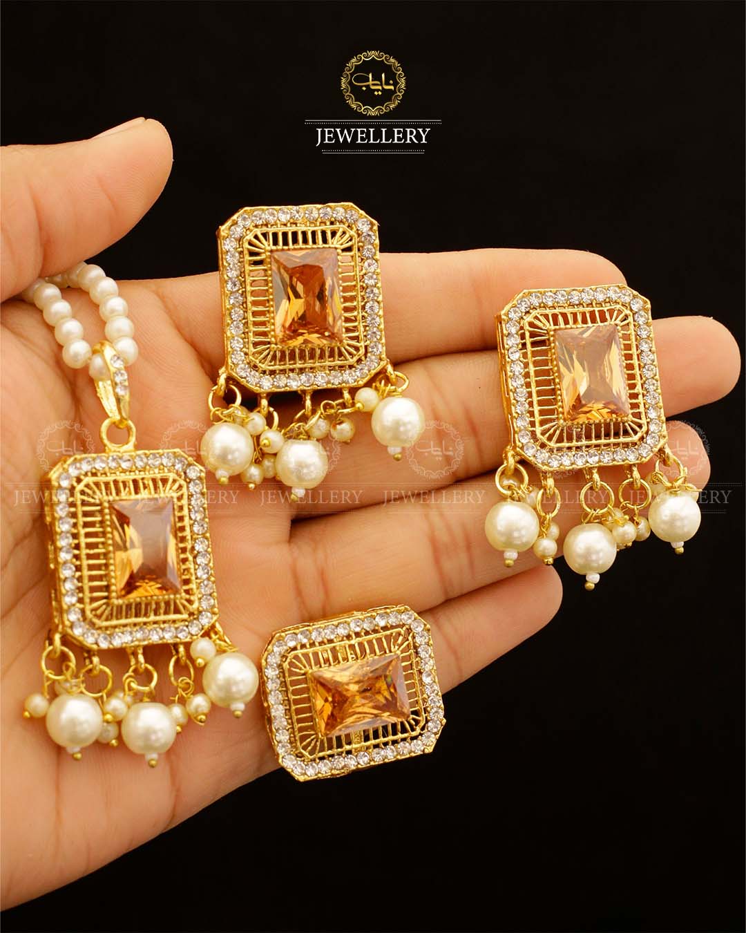Saqure Stone Locket Combo set with Mala L-900
