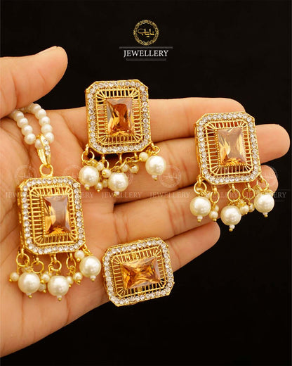 Saqure Stone Locket Combo set with Mala L-900