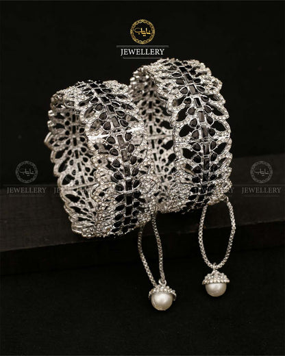 Laiba Noratan Openable Bangles (pair)-2708 Silver