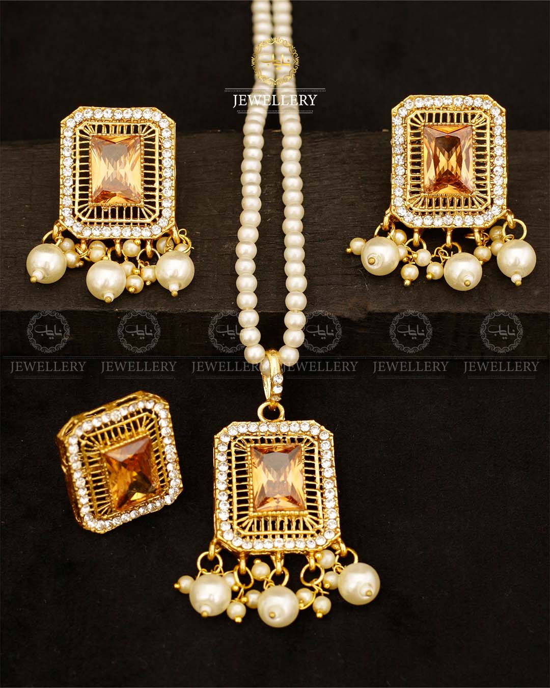 Saqure Stone Locket Combo set with Mala L-900