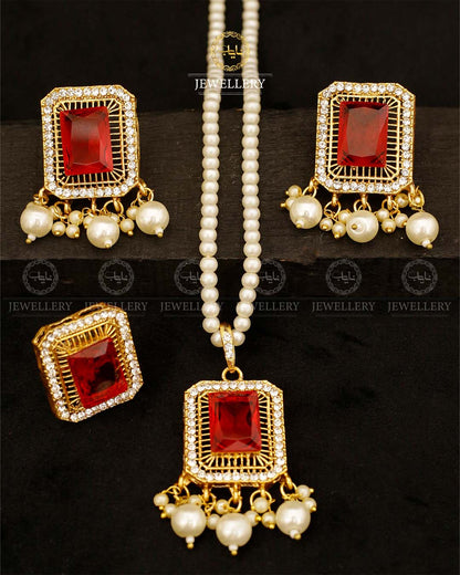 Saqure Stone Locket Combo set with Mala L-900