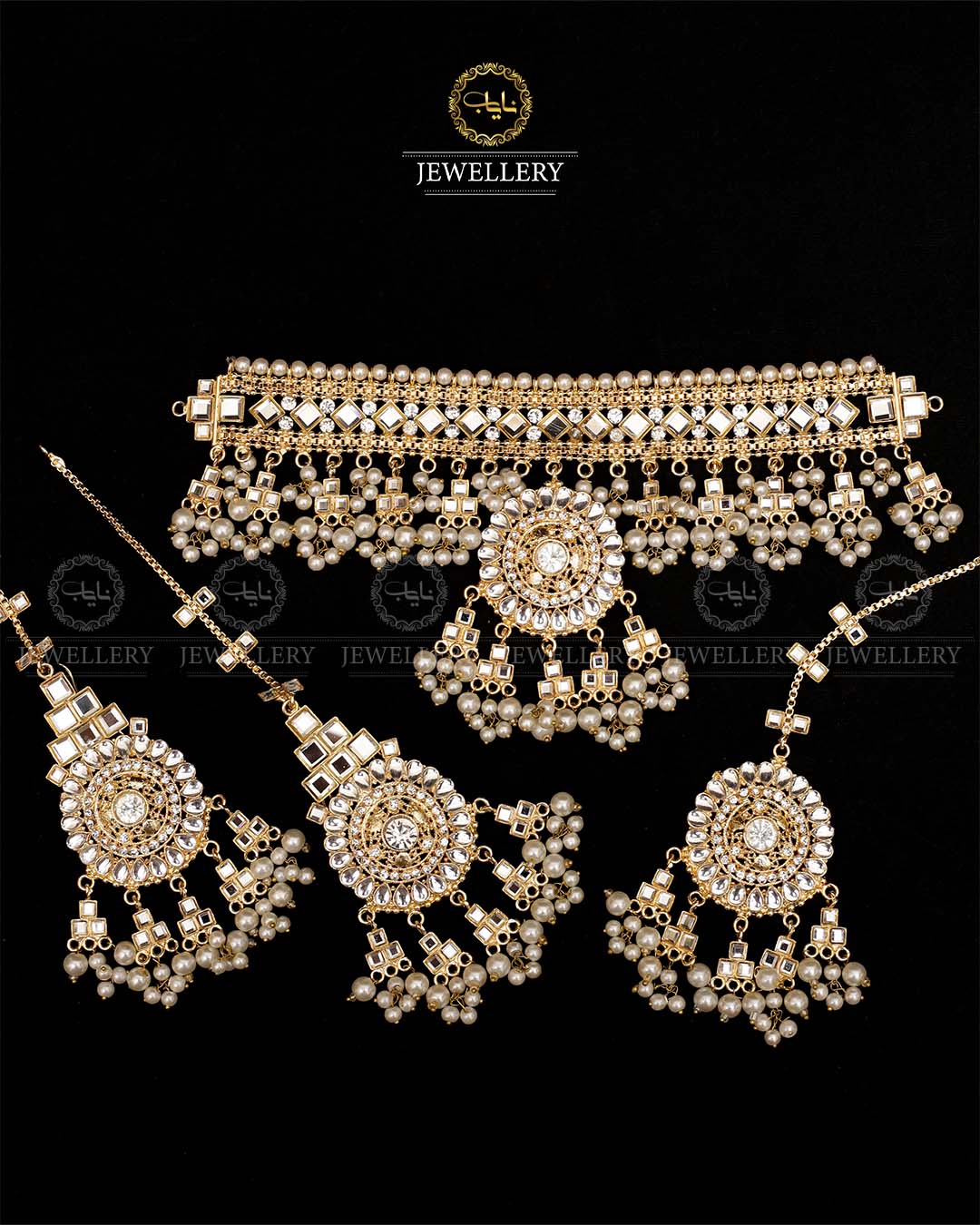 Madrasi Uncut kundan Chokar Bridal set with Tika-2127