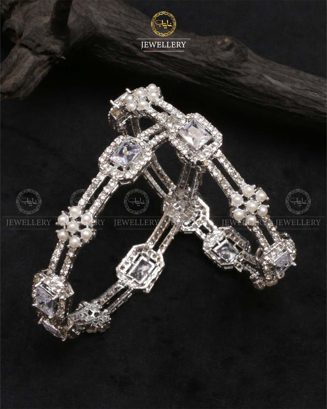 Elegant Bangles ( pair)-2462-Silver White Nayab Jewellery