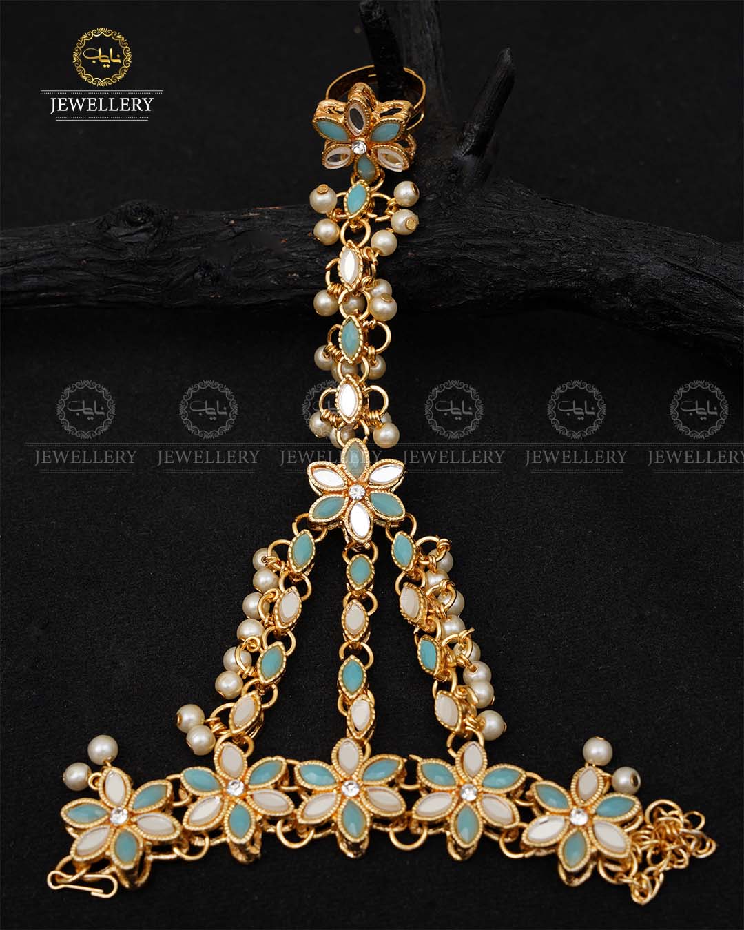 Kundan Angla (Bracelet with Ring)-2042-Golden