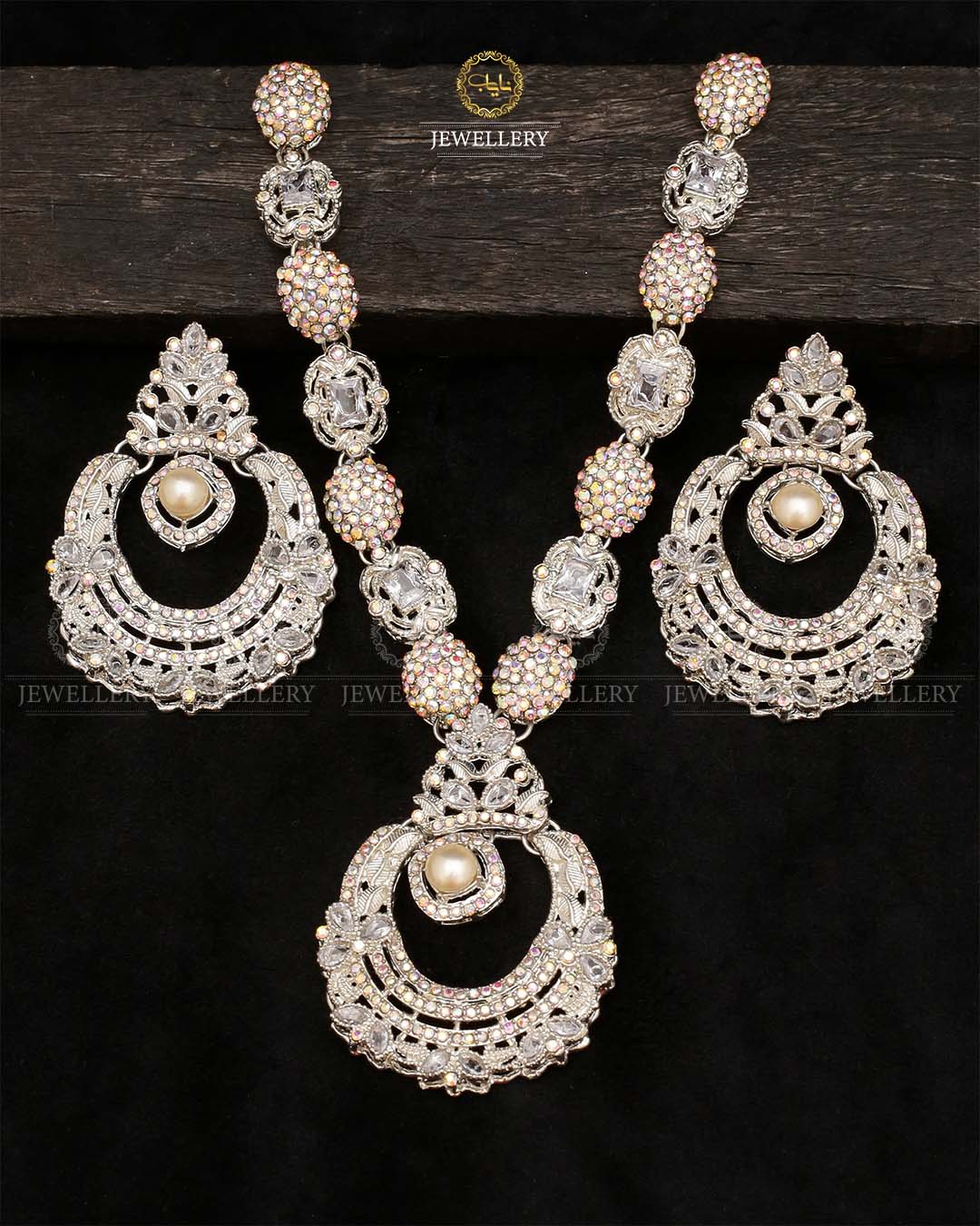 Turkish Necklace set-2534-Silver Nayab Jewellery