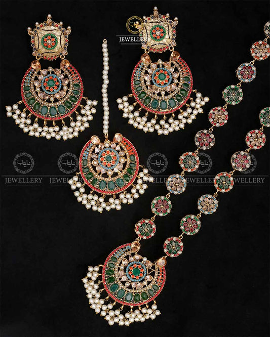 Premium Quality Noratan Mala With Long Tika set NJ-1807 Nayab Jewellery