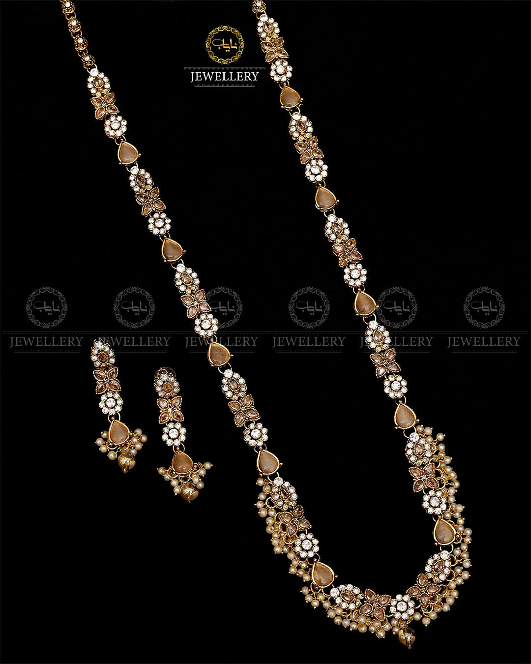 Turkish Long Mala set with Earrings-1940-Golden