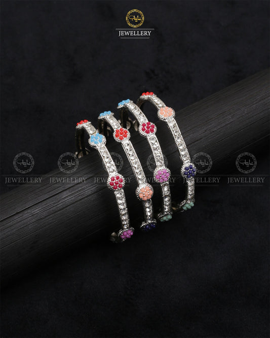 Fancy 4 pcs Bangles for kids-2455-Silver Multi Nayab Jewellery