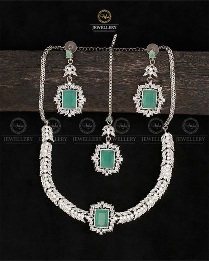 Premium Zirconia Necklace set-2537-Silver Nayab Jewellery