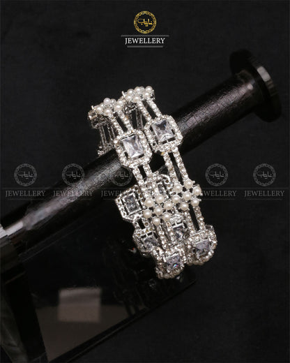 Elegant Bangles ( pair)-2462-Silver White Nayab Jewellery