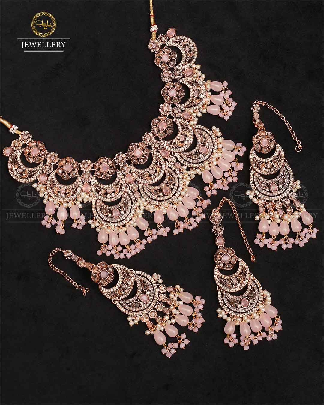 Moon Bridal jhalar Necklace set-2320-Golden