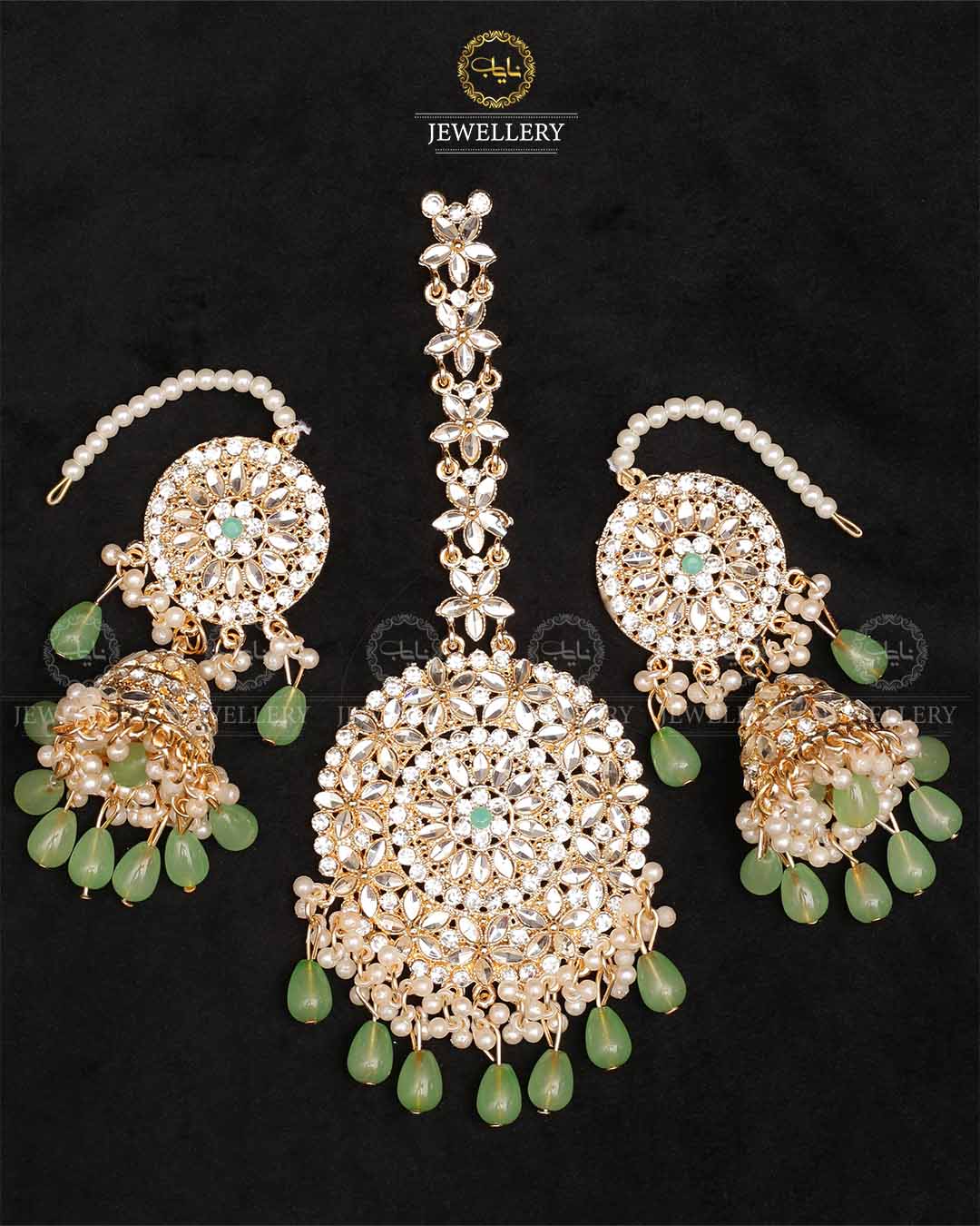 Kundan Jhumka with Big size Tika-2328-Golden