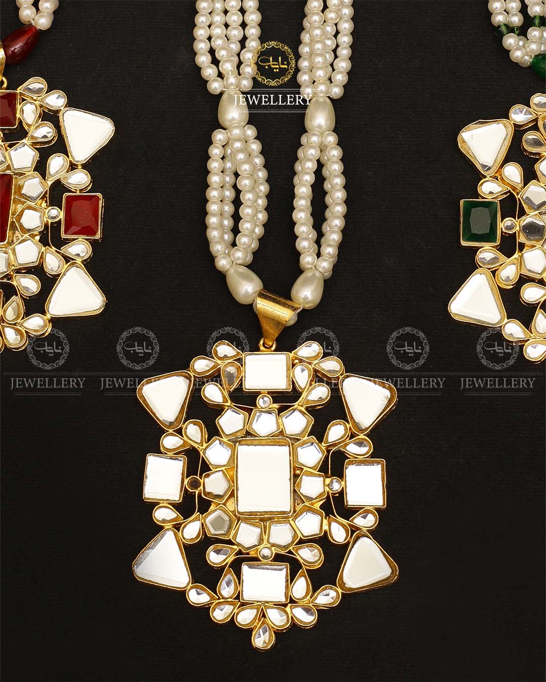 Farshi Kundan Real stones Big size Pendant mala (without Earrings)-2154