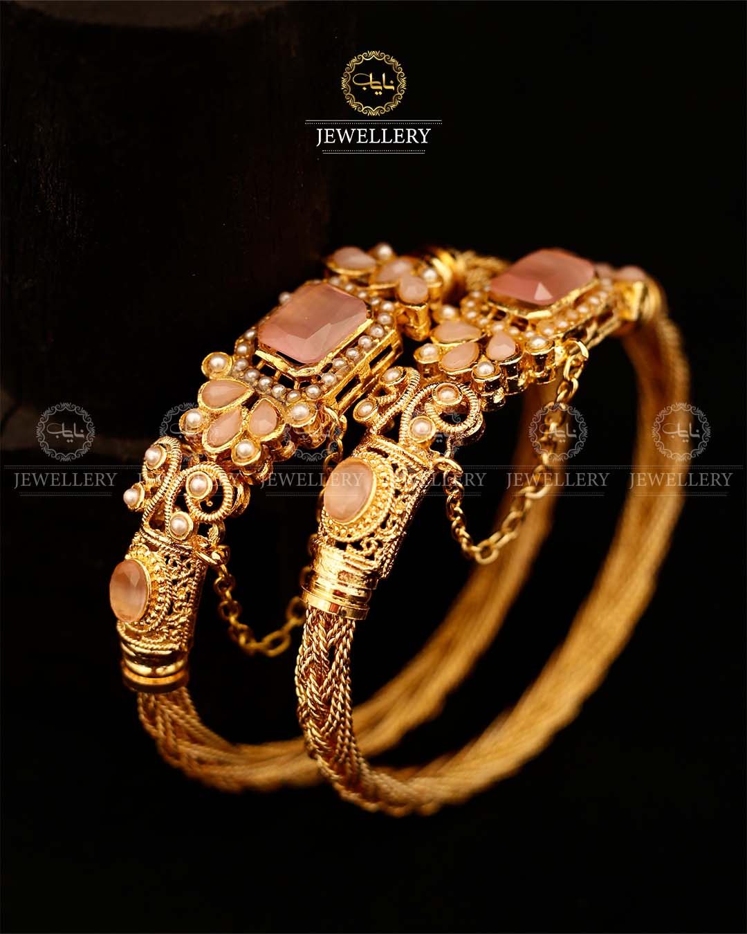 Madrasi Square Stone Free size Bangles (pair)-2927