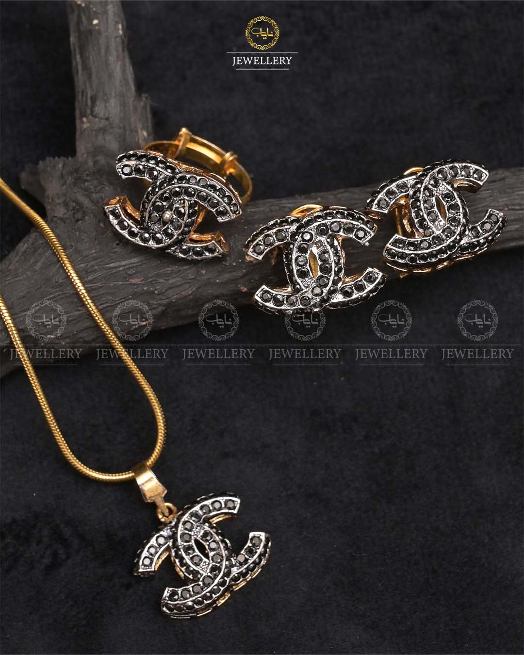 Channel Pendant combo Locket set with chain-2433