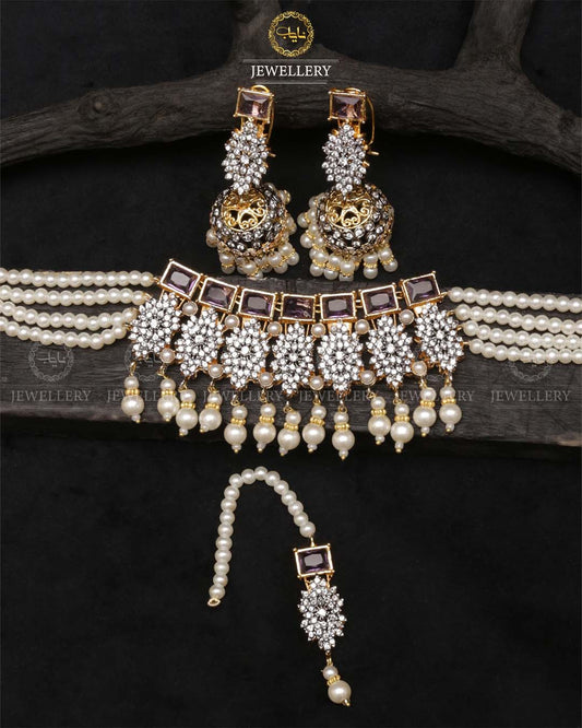 Designer jarao chokar with jhumki Tika-2473 Nayab Jewellery