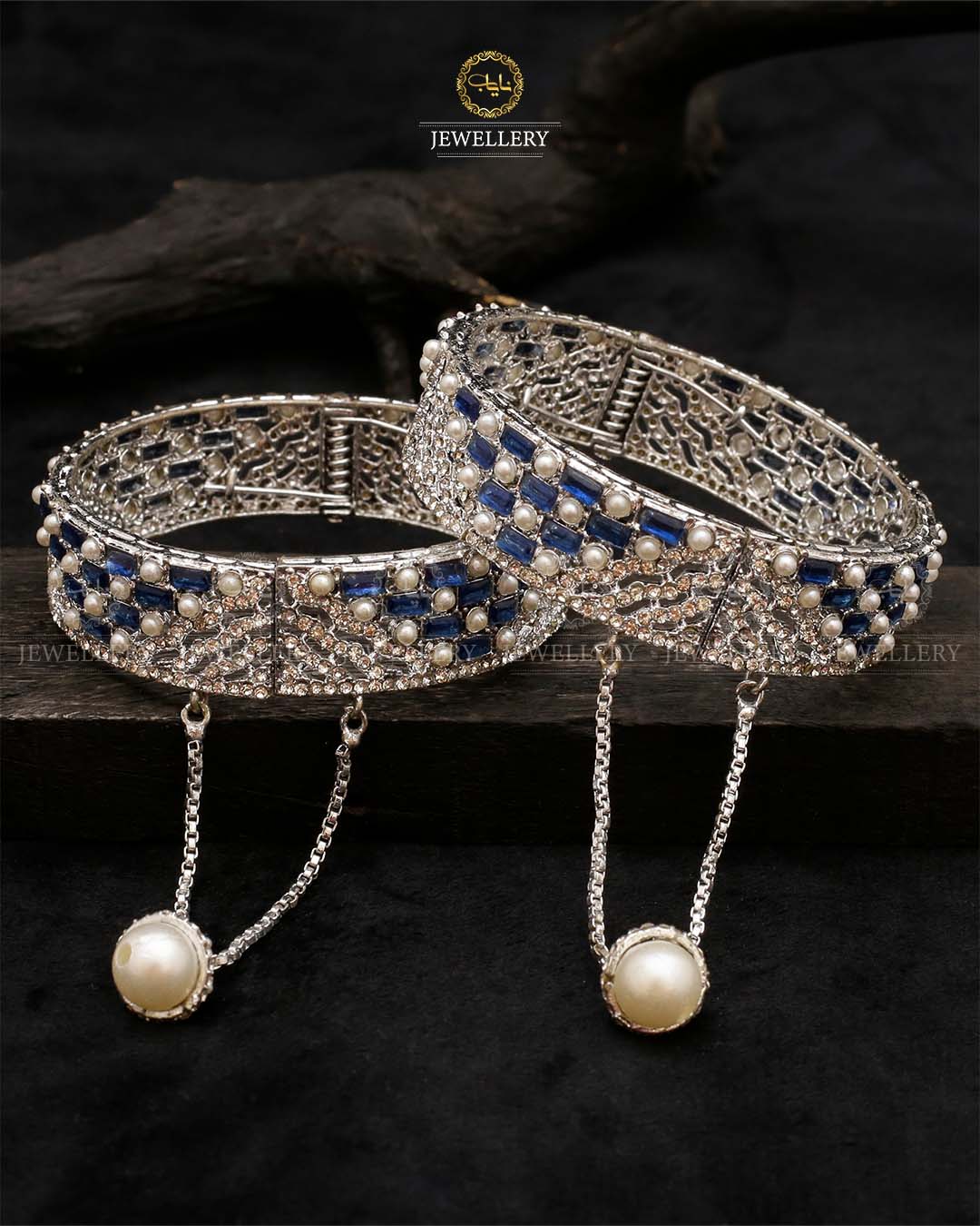 Dilruba Zirconia Openable Bangles-2203-Silver (Pair) Nayab Jewellery