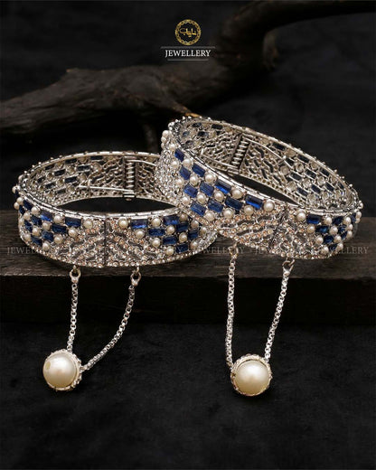 Dilruba Zirconia Openable Bangles-2203-Silver (Pair) Nayab Jewellery