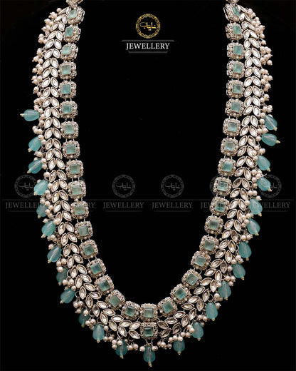 Kundan Long Bridal Mala (without Earrings)-2578-Silver Nayab Jewellery