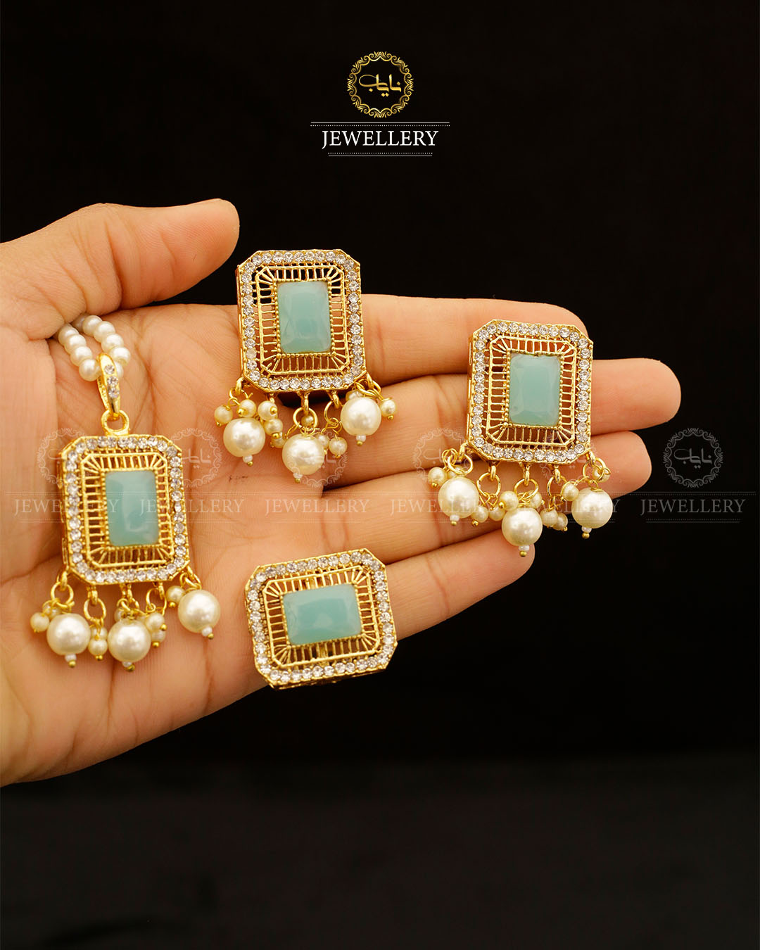 Saqure Stone Locket Combo set with Mala L-900