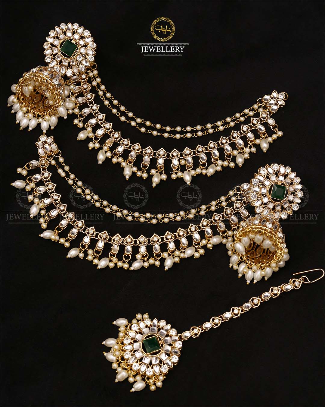 Uncut kundan Babubali Sahara Earrings with Tika-2686 Nayab Jewellery