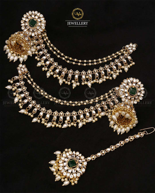 Uncut kundan Babubali Sahara Earrings with Tika-2686 Nayab Jewellery