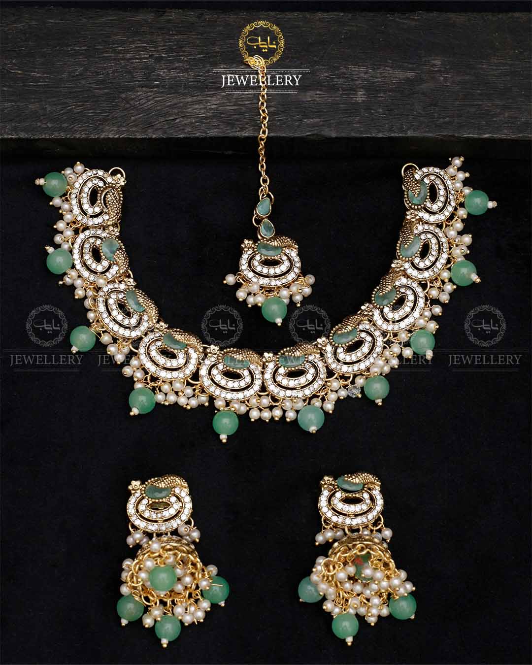 Lubaba  Necklace set with Jhumki tika N-1018-G
