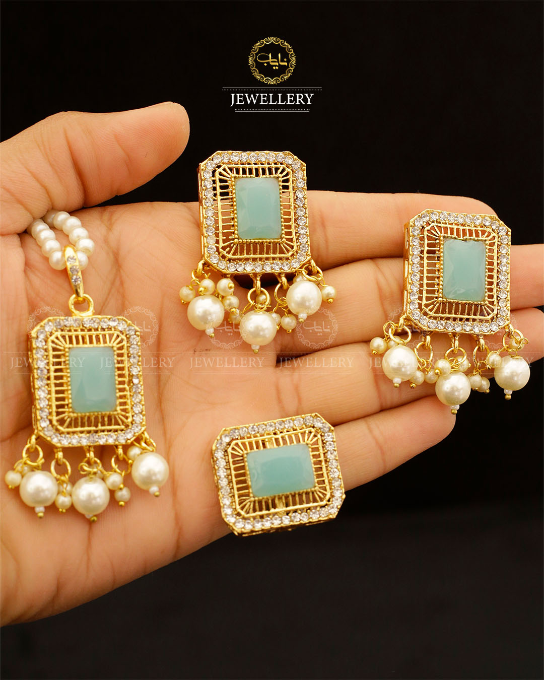 Saqure Stone Locket Combo set with Mala L-900