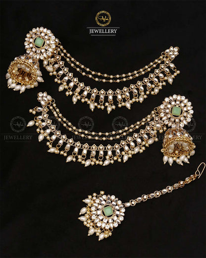 Uncut kundan Babubali Sahara Earrings with Tika-2686 Nayab Jewellery