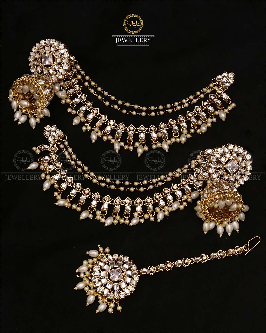 Uncut kundan Babubali Sahara Earrings with Tika-2686 Nayab Jewellery