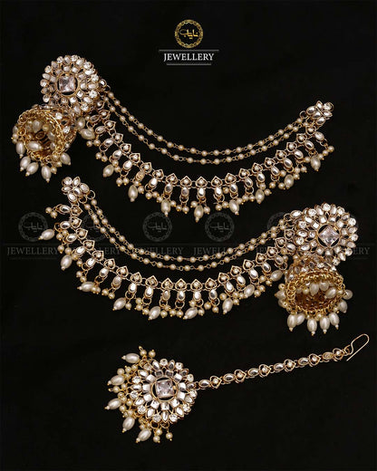 Uncut kundan Babubali Sahara Earrings with Tika-2686 Nayab Jewellery