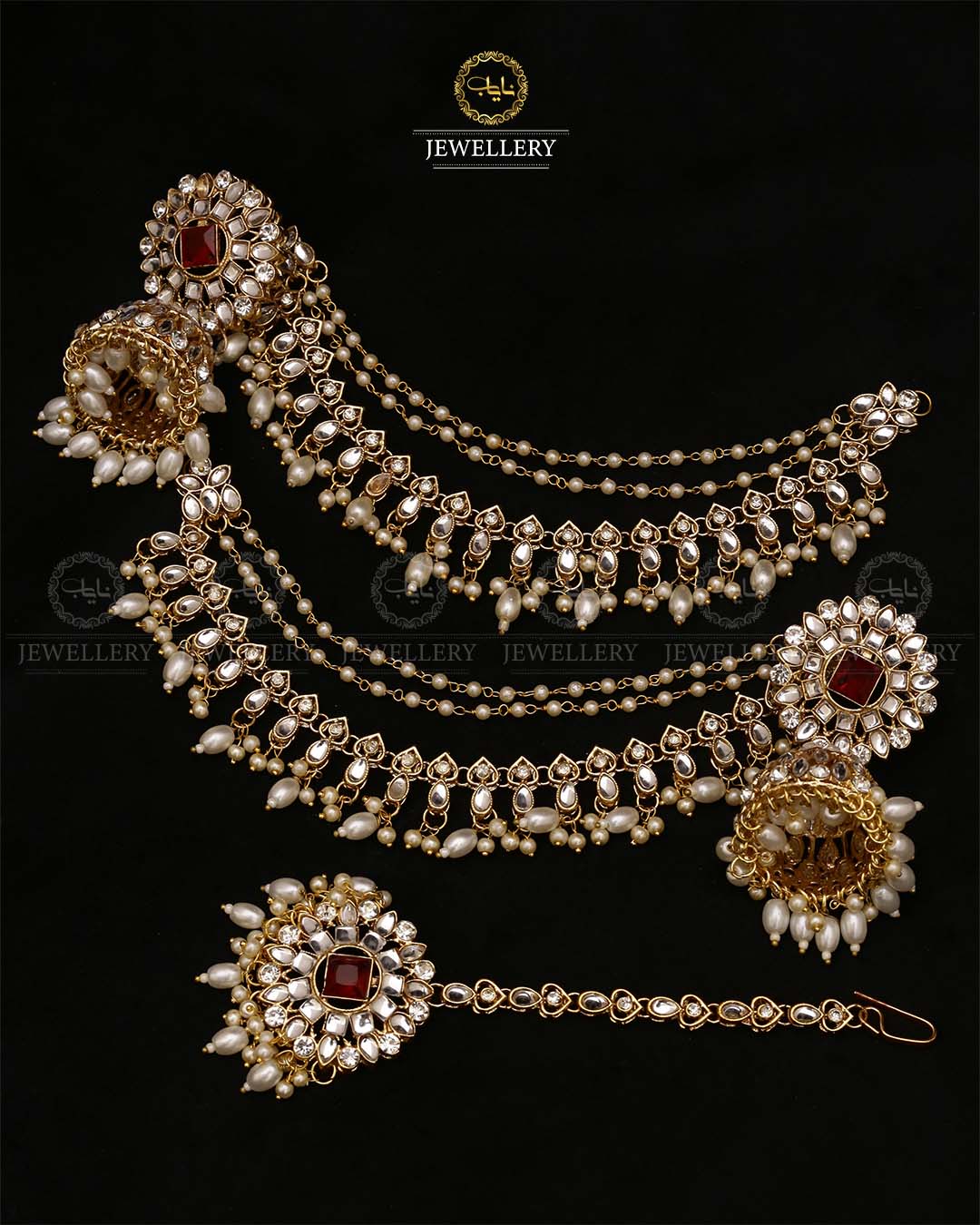 Uncut kundan Babubali Sahara Earrings with Tika-2686 Nayab Jewellery