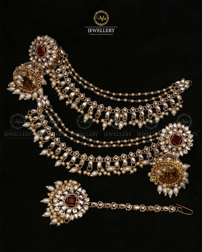 Uncut kundan Babubali Sahara Earrings with Tika-2686 Nayab Jewellery