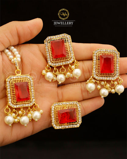 Saqure Stone Locket Combo set with Mala L-900