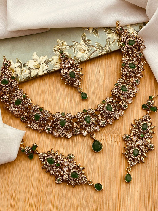 Premium quality Noratan Necklace Set NJ-1027-Golden Nayab Jewellery