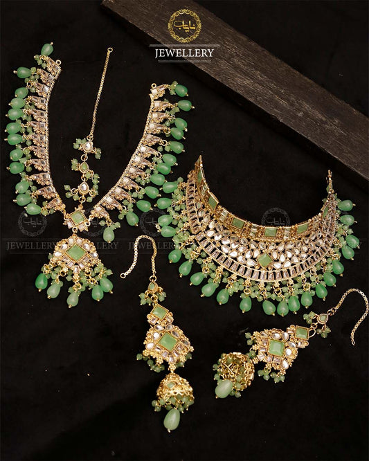 Kundan Collar Bridal set with Matha patti-2763-Golden