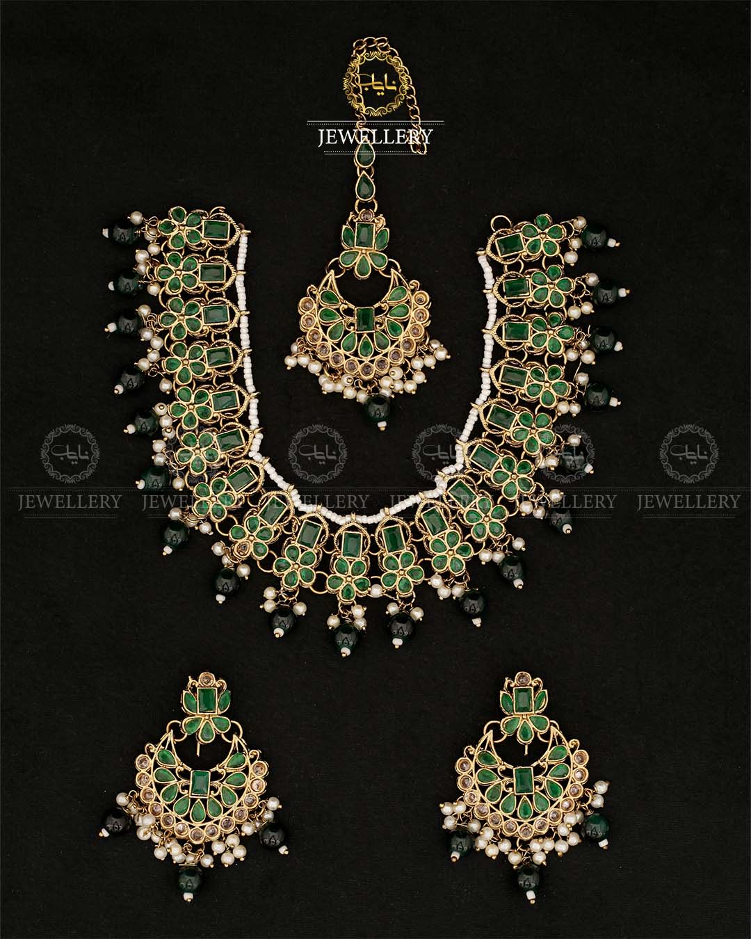 Zirconia Necklace set N-108-Golden