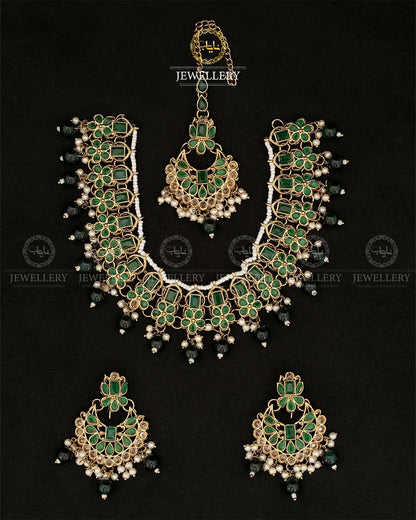 Zirconia Necklace set N-108-Golden