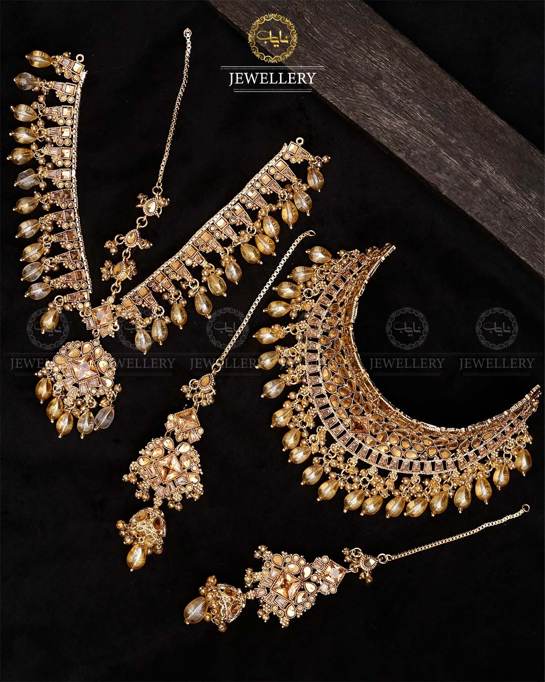Kundan Collar Bridal set with Matha patti-2763-Golden