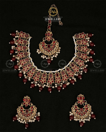 Zirconia Necklace set N-108-Golden