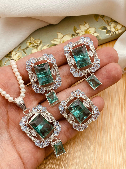 Zirconia square Locket Combo set with Mala-2459 Nayab Jewellery