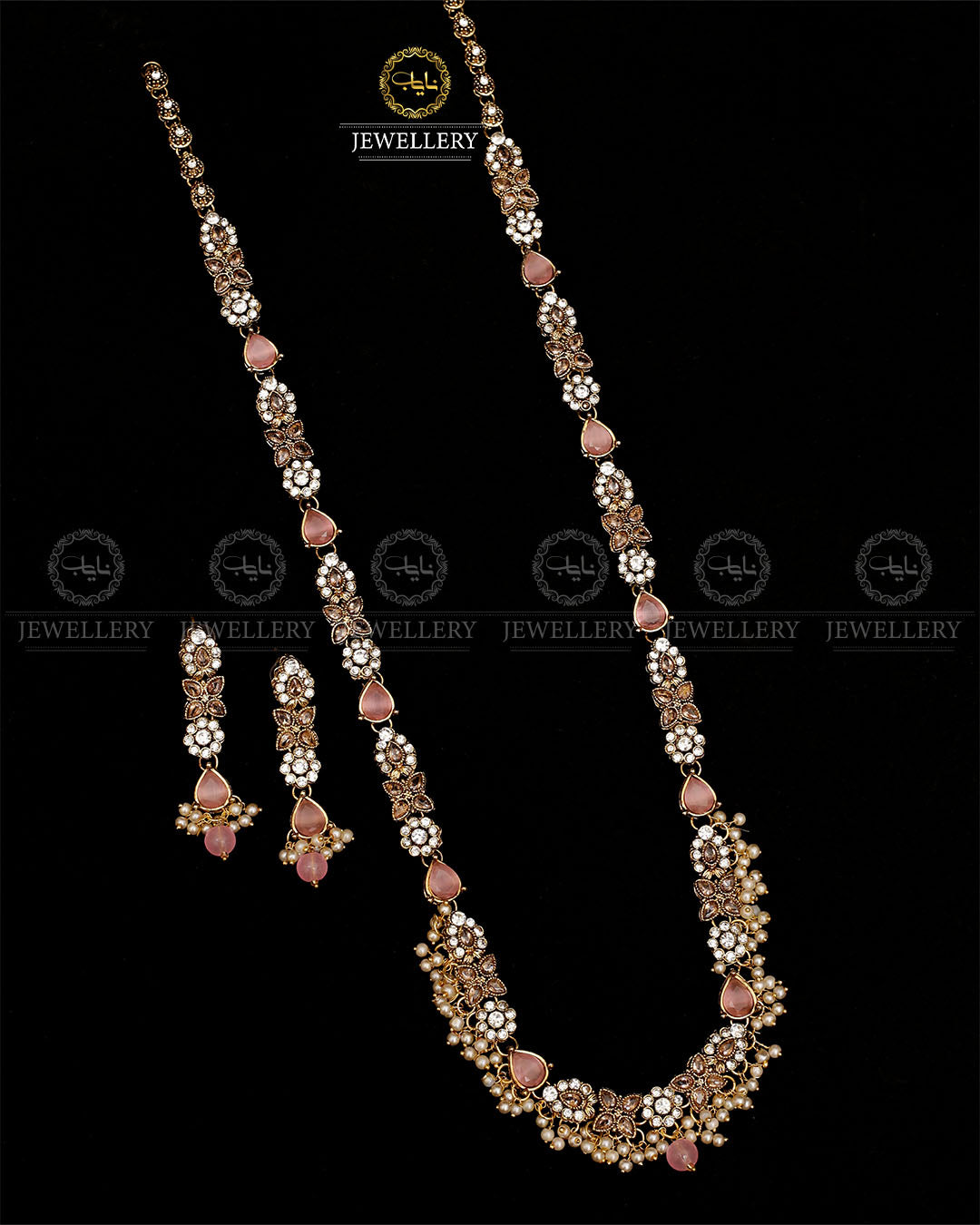 Turkish Long Mala set with Earrings-1940-Golden