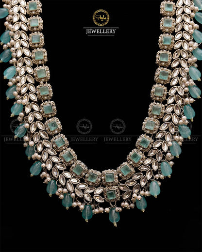 Kundan Long Bridal Mala (without Earrings)-2578-Silver Nayab Jewellery